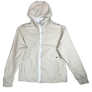 Nike Men's Heathered Oatmeal Ivory Full Zip Hoodie Lined Jersey Large Premium